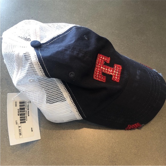 Texas Rangers Woman’s Bling Baseball Hat Navy White Red Adjustable Mesh Back NWT - Picture 4 of 6